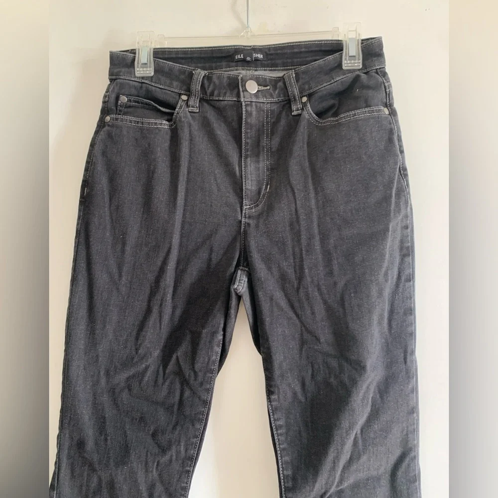 Eileen Fisher Designer Neutral Washed Black Organic Cotton Cropped Jeans Size 6 - Picture 3 of 8